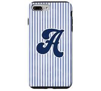 Letter A Initial Monogram Blue Stripe Aesthetic Graphic Coque pour iPhone 7 Plus/8 Plus