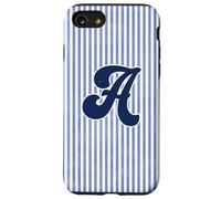 Letter A Initial Monogram Blue Stripe Aesthetic Graphic Coque pour iPhone SE (2020) / 7/8