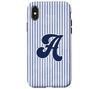 Letter A Initial Monogram Blue Stripe Aesthetic Graphic Coque pour iPhone X/XS