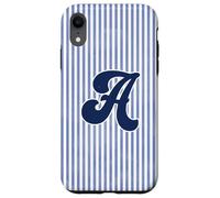 Letter A Initial Monogram Blue Stripe Aesthetic Graphic Coque pour iPhone XR