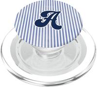 Letter A Initial Monogram Blue Stripe Aesthetic Graphic PopSockets PopGrip pour MagSafe