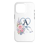 Letter A Initial Monogram Nurse Pink Roses Heart Stethoscope Coque pour iPhone 16 Pro