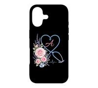 Letter A Initial Monogram Nurse Pink Roses Heart Stethoscope Coque pour iPhone 17