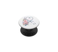 Letter C Initial Monogram Nurse Pink Roses Heart Stethoscope PopSockets PopGrip Adhésif
