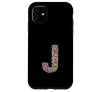 Letter J Candy Rainbow Sprinkles Monogram Style Coque pour iPhone 11
