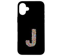 Letter J Candy Rainbow Sprinkles Monogram Style Coque pour iPhone 16 Plus