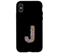 Letter J Candy Rainbow Sprinkles Monogram Style Coque pour iPhone X/XS