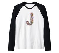 Letter J Candy Rainbow Sprinkles Monogram Style Manche Raglan