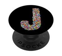 Letter J Candy Rainbow Sprinkles Monogram Style PopSockets PopGrip Adhésif