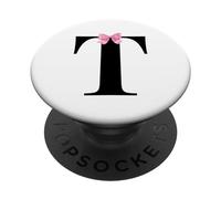 Letter T Coquette Monogram with Pink Bow Initial Name PopSockets PopGrip Adhésif