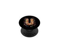 Letter U Candy Rainbow Sprinkles Monogram Men, Women, Kids PopSockets PopGrip Adhésif
