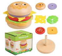 LETTERASHQP Hamburger en bois - Jouet empilable pour enfants - Accessoire de cuisine pour enfants - Burger - Jouet empilable Montessori - Accessoire de cuisine - Cadeau pour garçons et filles de 3 ans