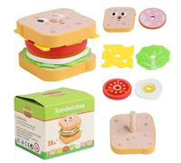 LETTERASHQP Hamburger en bois - Jouet empilable pour enfants - Accessoire de cuisine pour enfants - Jouet Montessori en bois - Cadeau pour garçons et filles de 3 ans et plus (sandwich)