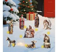 LETTERASHQP Lot de santons pour crèche de Noël Décoration de Noël en plein air pour crèche de Noël Ensemble complet de crèche de Noël Panneaux de pelouse Lot de santons pour décoration de Noël en