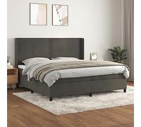 Letto con sommier a doghe e materasso grigio scuro 200x200cm velours, testiera regolabile con contenitore, set matrimoniale con 2 materassi a molle insacchettate e topper spesso anti camera da letto