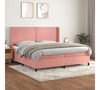 Letto matrimoniale con testiera regolabile e materasso a molle insacchettate Rose 200x200 cm Velours morbido, struttura in legno massello e pannello, antirumore per camera da trapuntato in schiuma