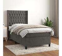 Letto matrimoniale con testiera regolabile e sommier a griglia, incluso materasso a molle insacchettate topper 100x200 cm, rivestimento in velluto, supporto medio duro per pancia, grigio scuro
