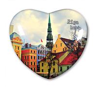 Lettonie Riga Aimant de réfrigérateur Collection Stickers Décoration Aimant de voyage Souvenir en verre cristal en forme de cœur
