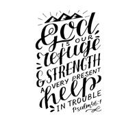 lettrage à la main le Seigneur est notre refuge et notre force Stickers muraux 50.4x78.7cm Culture du tatouage Noir