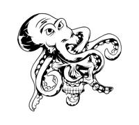 Lettrage artistique Crâne Poulpe Océan Animal marin Style marin 36x38.1cm Stickers pour vitres Noir