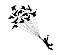 Lettrage artistique Garçon volant, oiseaux, rêve d'enfants 36x36.5cm Décoration murale Noir