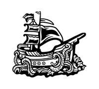 Lettrage artistique Monstre marin Kraken attaquant un navire Marine 34x37.9cm Tatouage Noir