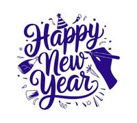 lettrage manuscrit de fête de bonne année Stickers muraux 54.6x57.7cm Fourni avec un kit de film de transfert Bleu foncé