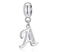 Lettre A charms initiale A alphabet pendentif perles, breloque letra en argent sterling 925 pendante avec cz clair, pour bracelet/collier d'anniversaire pandora, cadeaux pour tante/aout/femme