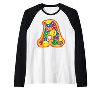 Lettre A colorée avec Visage Heureux et Graphique rétro Manche Raglan