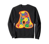 Lettre A colorée avec Visage Heureux et Graphique rétro Sweatshirt