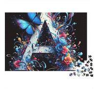 Lettre A Puzzle 1000 Pièces Papillon Jeu de Puzzle 1000 Pièces Papier Adulte détente Famille décoration Cadeau 52x38cm/1000pcs