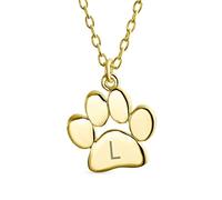 Lettre Alphabet Initiale Collier Avec Empreinte Patte De Chien, Chat, Chaton, Chien, Collier Animal Pour Femmes Ados Plaqué Or Jaune 14K .925 Argent Sterling Personnalisé