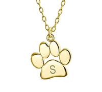 Lettre Alphabet Initiale Collier Avec Empreinte Patte De Chien Chien Chat Chien Chien Chien Collier Animal Pour Femmes Ados Plaqué Or Jaune 14K .925 Argent Sterling Gravé