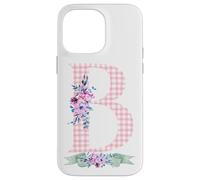 Lettre B Initiale pour Femme et Ruban Rose Vichy Floral Coque pour iPhone 14 Pro Max