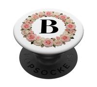 Lettre B Monogramme Floral Initiale Nom Design pour Femme PopSockets PopGrip Adhésif