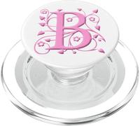 Lettre B Monogramme Floral Roses Blanc Fleurs Initiales PopSockets PopGrip pour MagSafe