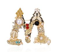 Lettre broche, luxe léger, mode Wild, strass, peinture à l'huile, fleurs, perle broche, pull pour femmes, accessoires de manteau (M)