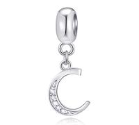 Lettre C charms initiale C alphabet pendentif perles, breloque letra en argent sterling 925 avec cz clair, ajustement bracelet bracelet de noël pandora, cadeaux pour cousine/hanoucca/cendrillon