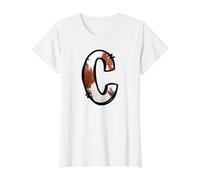 Lettre C en Cuir de Vachette Monogramme Western Initiale T-Shirt Graphique avec Valeur, Femme, Blanc, L