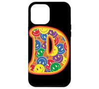 Lettre D colorée avec Visage Heureux et Graphique rétro Coque pour iPhone 12 Pro Max