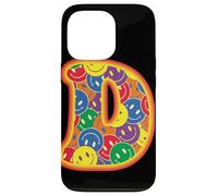 Lettre D colorée avec Visage Heureux et Graphique rétro Coque pour iPhone 13 Pro