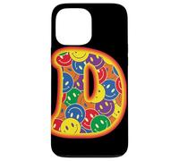 Lettre D colorée avec Visage Heureux et Graphique rétro Coque pour iPhone 13 Pro Max