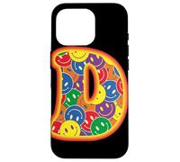 Lettre D colorée avec Visage Heureux et Graphique rétro Coque pour iPhone 16 Pro