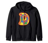 Lettre D colorée avec Visage Heureux et Graphique rétro Sweat à Capuche
