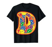 Lettre D colorée avec Visage Heureux et Graphique rétro T-Shirt
