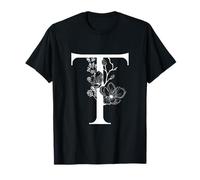 Lettre de l'alphabet Anglais Blanche T Monogramme Initiale Noire T-Shirt