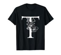 Lettre de l'alphabet Anglais Blanche T Monogramme Initiale Noire T-Shirt Graphique avec Valeur