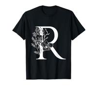 Lettre de l'alphabet Anglaise Blanche R Monogramme Initiale Noire T-Shirt