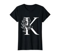 Lettre de l'alphabet Blanche Anglaise K Monogramme Initiale Noire T-Shirt Graphique avec Valeur, Femme, Noir, M