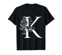 Lettre de l'alphabet Blanche Anglaise K Monogramme Initiale Noire T-Shirt Graphique avec Valeur, Homme, Noir, M